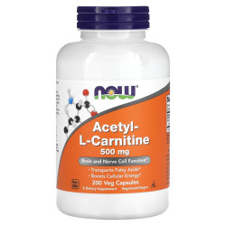 Ацетилкарнитин, Now Foods Acetyl-L-Carnitine, 500 мг, 200 вегетарианских капсул