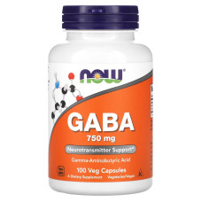 Гамма-аміномасляна кислота, Now Foods GABA, 750 мг, 100 капсул