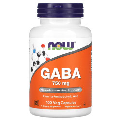 Гамма-аминомасляная кислота, Now Foods GABA, 750 мг, 100 капсул