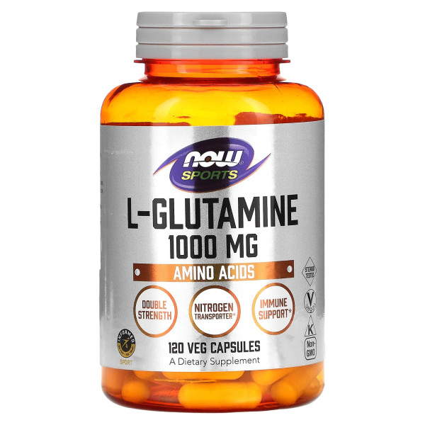 L-глютамін, L-Glutamine, Now Foods, Sports, подвійна сила, 1000 мг, 120 вегетаріанських капсул
