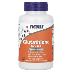 Глутатион, NOW Foods Glutathione, 500 мг, 60 вегетарианских капсул