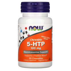 5-HTP (5-гідрокситриптофан), Now Foods 5-HTP, жевательные таблетки с цитрусовым вкусом, 100 мг, 90 шт.