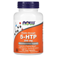 5-HTP, NOW Foods 5-Hydroxytryptophan, 200 мг, 120 вегетарианских капсул, двойная сила