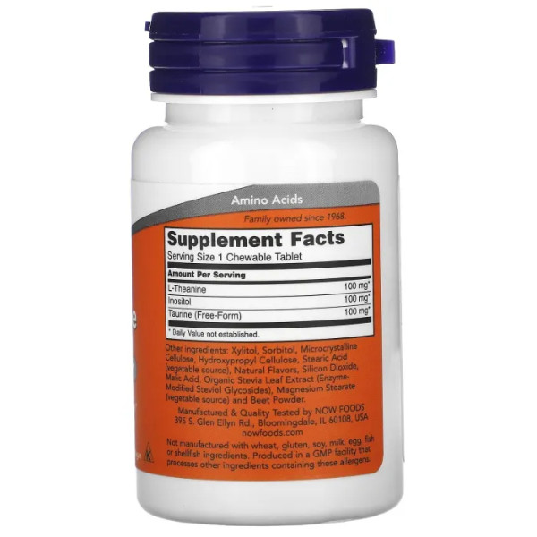 L-теанін, Chewable L-Theanine, Now Foods, 100 мг, 90 жувальних таблеток