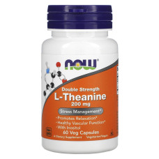 L-теанин, Now Foods L-Theanine, 200 мг, 60 вегетарианских капсул, двойная сила
