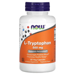 L-триптофан 500 мг, L-Tryptophan Now Foods, 60 капсул