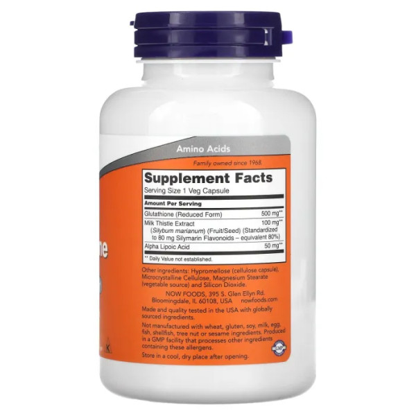 Глутатіон, Glutathione, Now Foods, 500 мг, 120 рослинних капсул