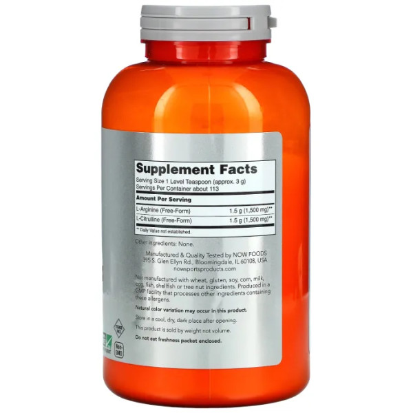 Аргинин и цитруллин, Arginine & Citrulline, Now Foods, Sports, порошок, 340 г