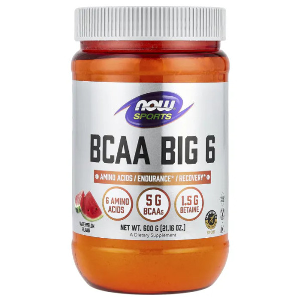 Амінокислоти BCAA, BCAA Big 6, Sports, NOW Foods, кавун, 600 г