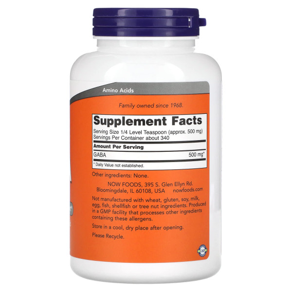 Гамма-аміномасляна кислота, GABA, Now Foods, чистий порошок, 170 г