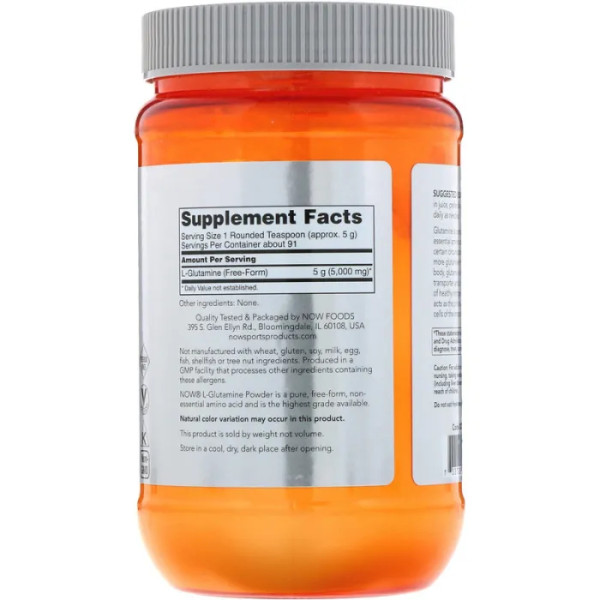 Глютамін, L-Glutamine, Now Foods, Sports, порошок, 454 г
