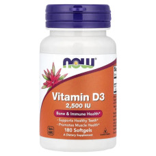 Витамин D3 2500 МЕ, Vitamin D3 NOW Foods, 180 гелевых капсул