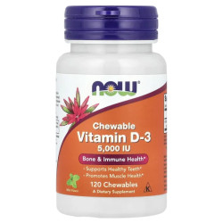Витамин D-3, Now Foods Vitamin D-3, жевательные со вкусом мяты, 5000 МЕ, 120 таблеток