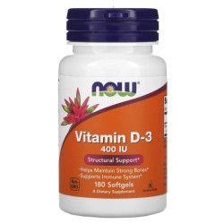 Витамин D3, Now Foods Vitamin D-3, 10 мкг (400 МЕ), 180 гелевых капсул, структурная поддержка