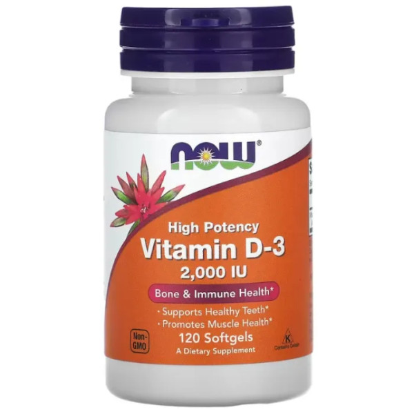 Вітамін D-3, Vitamin D-3, Now Foods, високоефективний, 50 мкг (2000 МО), 120 гелевих капсул