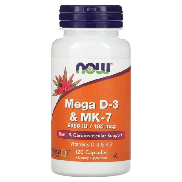 Вітамін D3 та МК-7, Mega D-3 & MK-7, Now Foods, 120 капсул