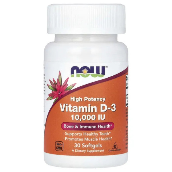 Вітамін D-3, Vitamin D-3, NOW Foods, високоефективний, 10000 МО, 30 гелевих капсул