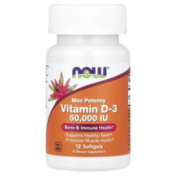 Вітамін D3 50000 МО, NOW Foods Vitamin D-3, 12 гелевих капсул