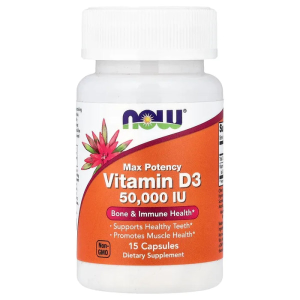 Вітамін D3, Vitamin D3, NOW Foods, максимальна ефективність, 50 000 МО, 15 капсул