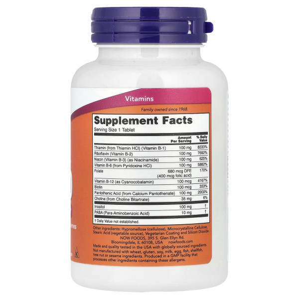 В комплекс, В-100, Sustained Release B-100, NOW Foods, уповільнене вивільнення, 100 таблеток