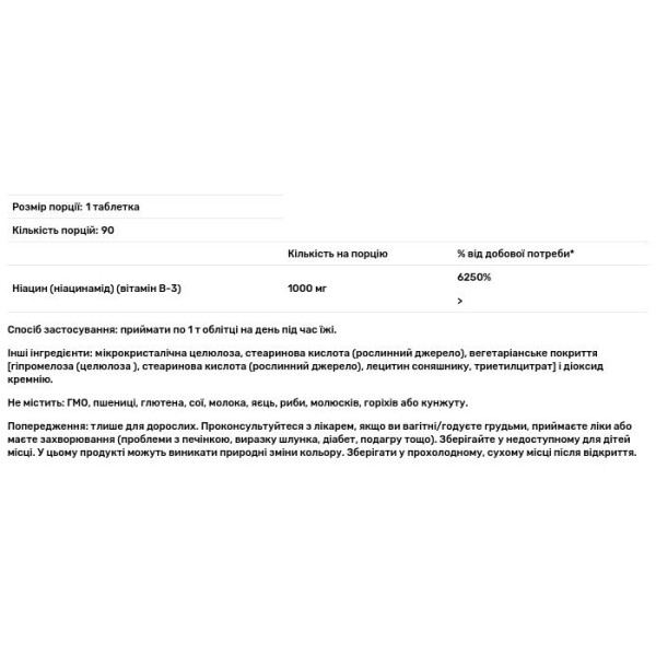 Ніацинамід, Niacinamide, Now Foods, 1000 мг, 90 таблеток