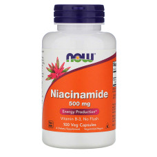 Ниацинамид 500 мг, NOW Foods Niacinamide, 100 вегетарианских капсул