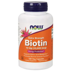 Біотин 10 мг (10000 мкг), Now Foods Biotin, підвищена міцність, 120 вегетаріанських капсул