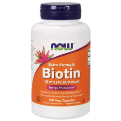 Біотин 10 мг (10000 мкг), Now Foods Biotin, підвищена міцність, 120 вегетаріанських капсул