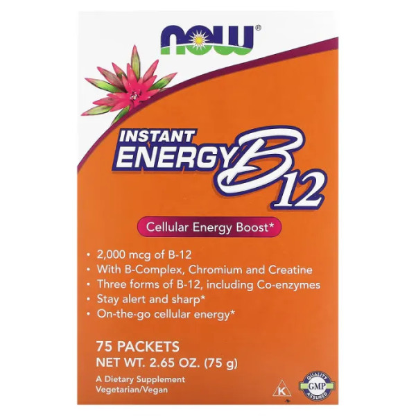 Вітамін В12, Instant Energy B12, Now Foods, 2000. мкг, 75 пакетів по 1 г