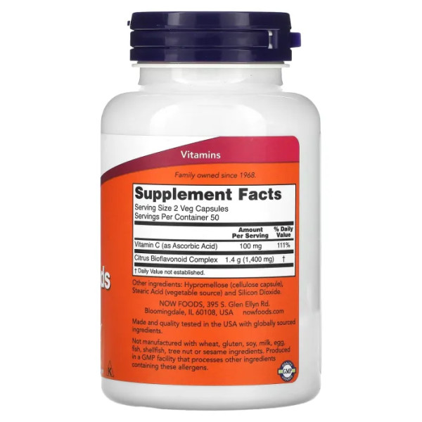 Цитрусові біофлавоноїди з вітаміном С, Citrus Bioflavonoids, Now Foods, 700 мг, 100 вегетаріанських капсул