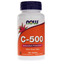 Витамин C 500 мг, с шиповником, Now Foods Vitamin C with Rose Hips, 100 таблеток