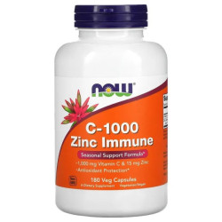 Вітамін C 1000 + цинк 15 мг, Now Foods C-1000 Zinc Immune, 180 вегетаріанських капсул
