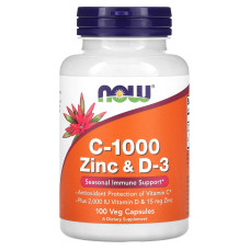 Витамин C 1000 с цинком и витамином D3, Vitamin C-1000 Zinc & D-3 NOW Foods, 100 растительных капсул
