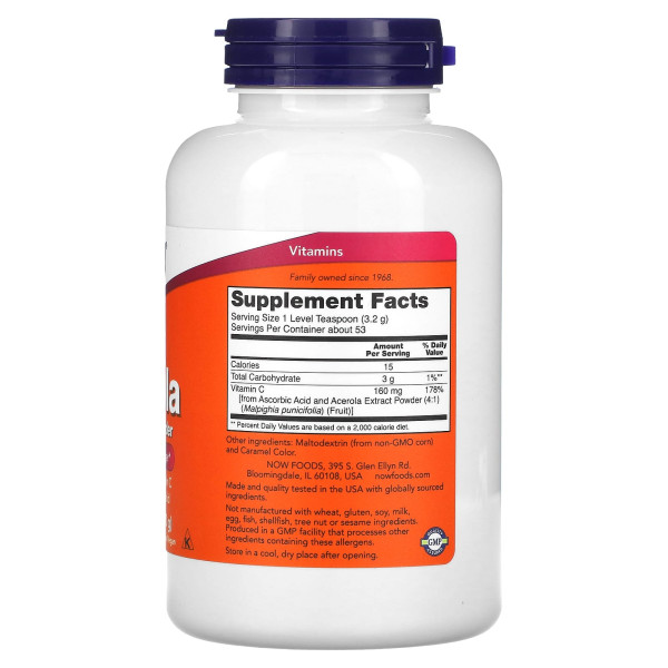 Ацерола, екстракт, Acerola 4:1, Now Foods, натуральний вітамін С, порошок, 170 г