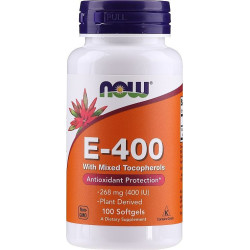 Вітамін E 268 мг 400 МО, зі змішаними токоферолами, E-400 Now Foods, 100 гелевих капсул