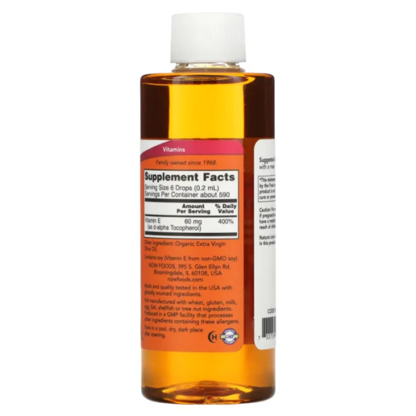 Вітамін Е, Vitamin E Liquid, Now Foods, рідкий d-альфа-токоферол, 120 мл