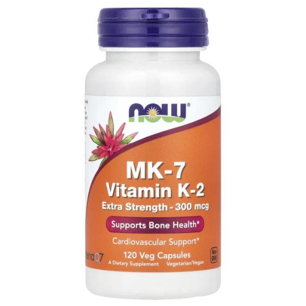 Вітамін К-2, MK-7, MK-7, Vitamin K-2, NOW Foods, екстра-сила, 300 мкг, 120 вегетаріанських капсул