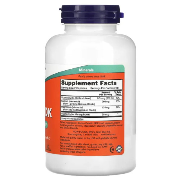 Кальцій та магній, Cal-Mag DK, Now Foods, з вітамінами D-3 та K-2, 180 капсул