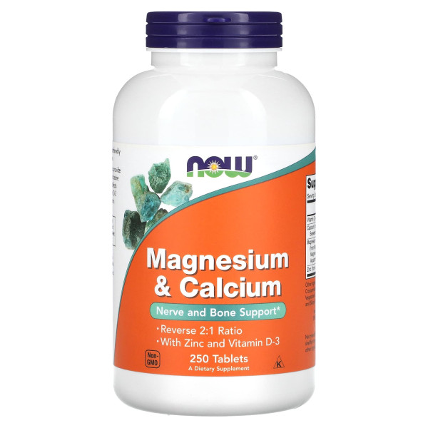 Магній та кальцій, Magnesium & Calcium, Now Foods, з цинком та вітаміном D3, 250 таблеток