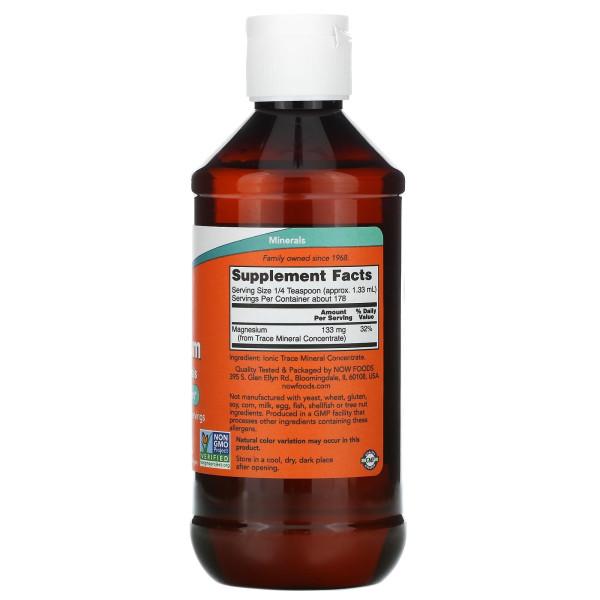 Магній, Magnesium, Now Foods, з концентрату мікроелементів, рідкий, 237 мл