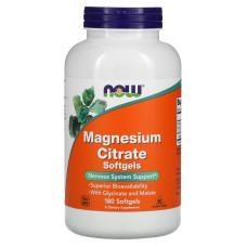 Магний цитрат 400 мг, NOW Foods Magnesium Citrate, 180 гелевых капсул (133 мг в одной гелевой капсуле)