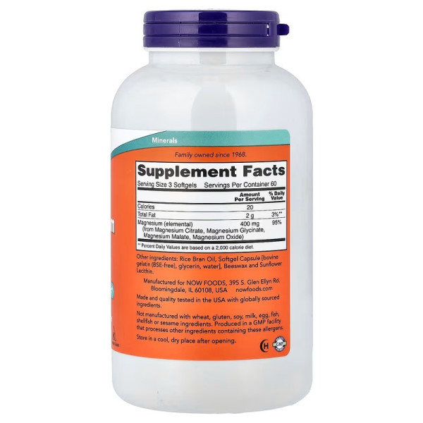 Магній цитрат, Magnesium Citrate, NOW Foods, 400 мг, 180 гелевих капсул (133 мг в одній гелевій капсулі)