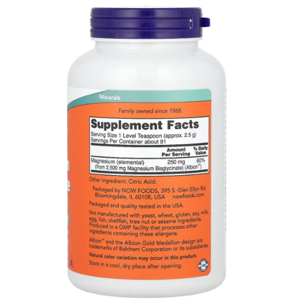 Магній бісгліцинат, Magnesium Bisglycinate, Now Foods, порошок, 227 г