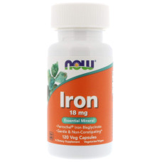 Железо 18 мг, Now Foods Iron, 120 вегетарианских капсул