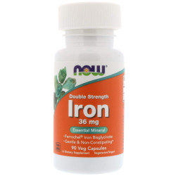 Железо, Now Foods Iron, 36 мг, 90 вегетарианских капсул, двойная сила