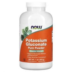 Калия глюконат, Now Foods Potassium Gluconate, чистый порошок, 454 г.