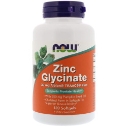 Глицинат цинка, Now Foods Zinc Glycinate, 120 гелевых капсул