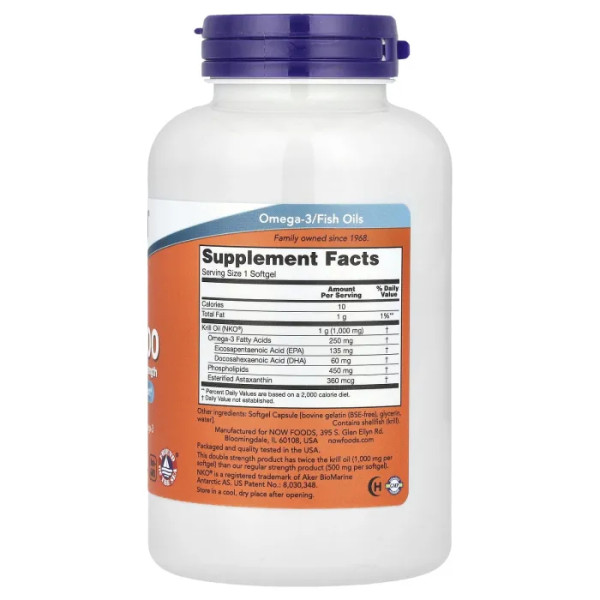 Масло криля Neptune, Krill, Now Foods, подвійна сила, 1000 мг, 120 капсул