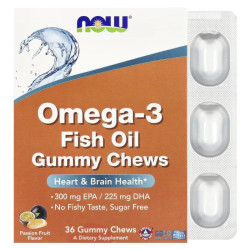 Омега 3 рыбий жир жевательные вкус маракуйя, NOW Foods Omega-3 Fish Oil Gummy Chews, 36 жевательных конфет