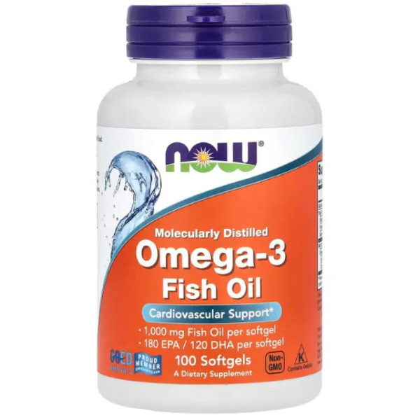 Омега-3, Omega-3, Now Foods, 180 ЕПК\/ 120 ДГК, 100 гелевих капсул